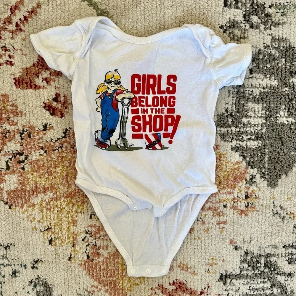 Girls Belong in the Shop NSRA Graphic Onesie 18 M Baby Girl Rabbit Skins Apparel